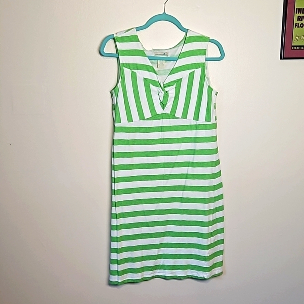 Caribbean Joe Green White Striped Sleeveless Dress Medium